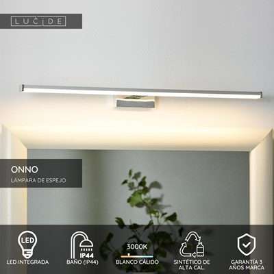 Lucide ONNO - Lámpara de espejo Baño - LED - 1x11W 3000K - IP44 - Cromo mate
